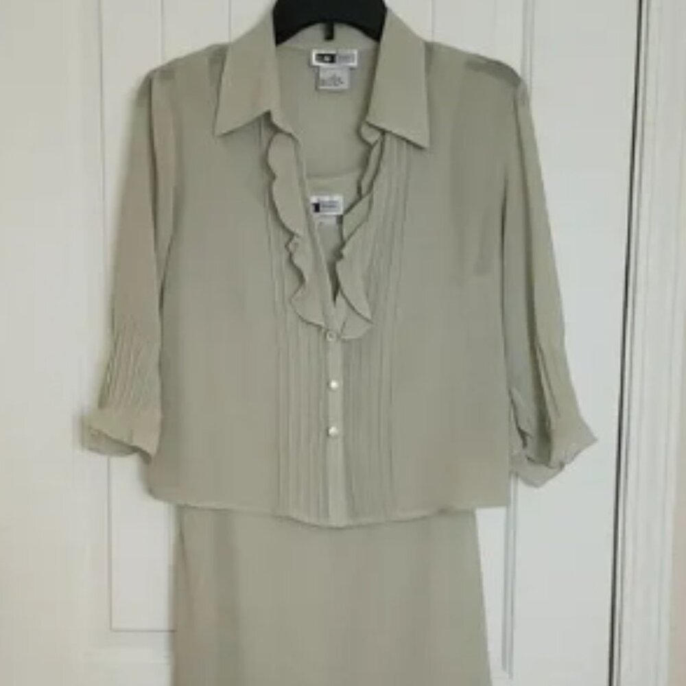 I.N. Studio 2 piece dress set dress pleated cardigan size 6 office summer spring